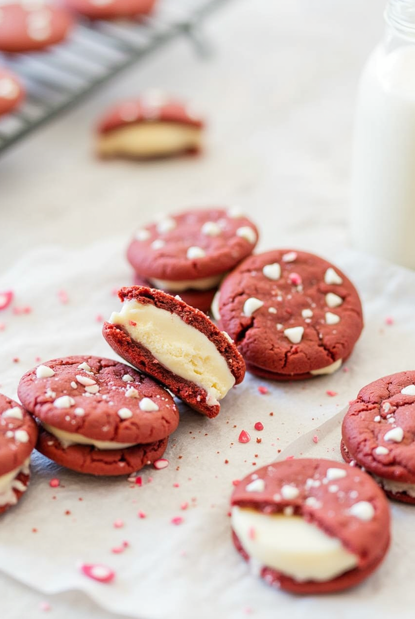 Cheesecake Stuffed Red Velvet Cookies